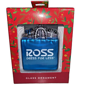 Ross Dress For Less Blue Christmas Shopping Bag Presents Glass Ornament